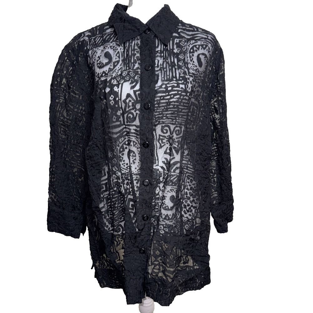 Ruby Rd. Black Sheer Burnout Blouse‎ Whimsigoth Abstract Artsy Goth Aesthetic